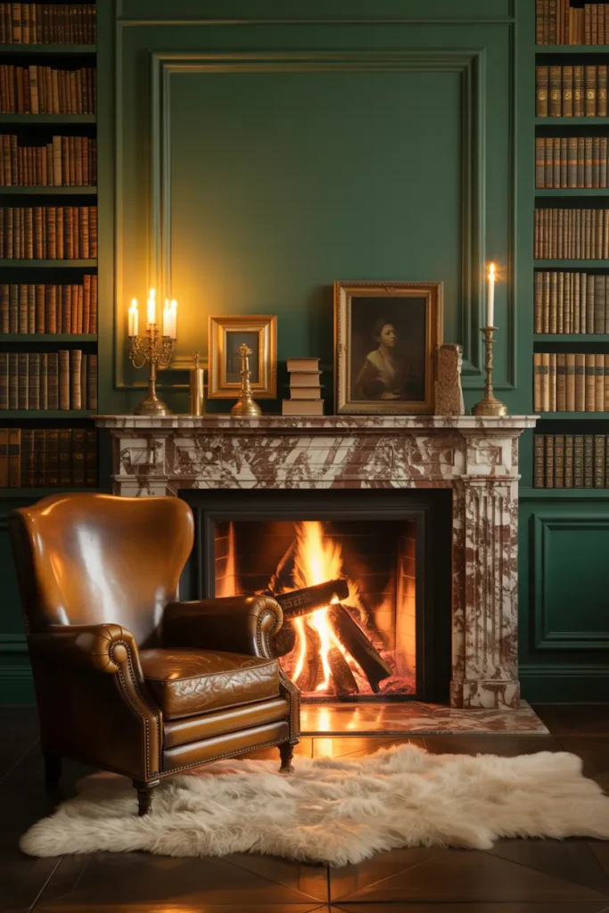 Library Aesthetic with Fireplace
