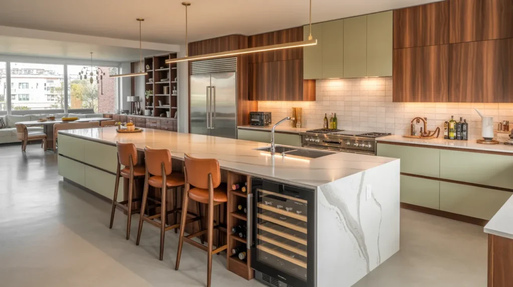 Kitchen Island Extending Into Living Space