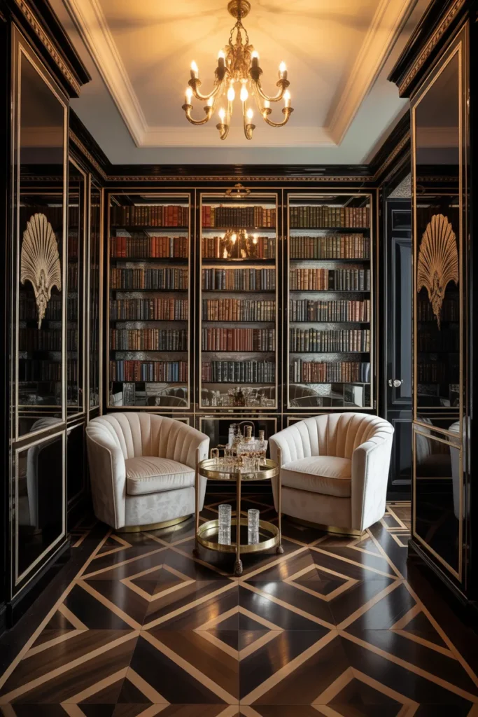 Luxe Art Deco Library Lounge
