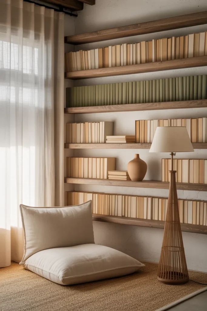 Minimalist Japandi Library Shelves