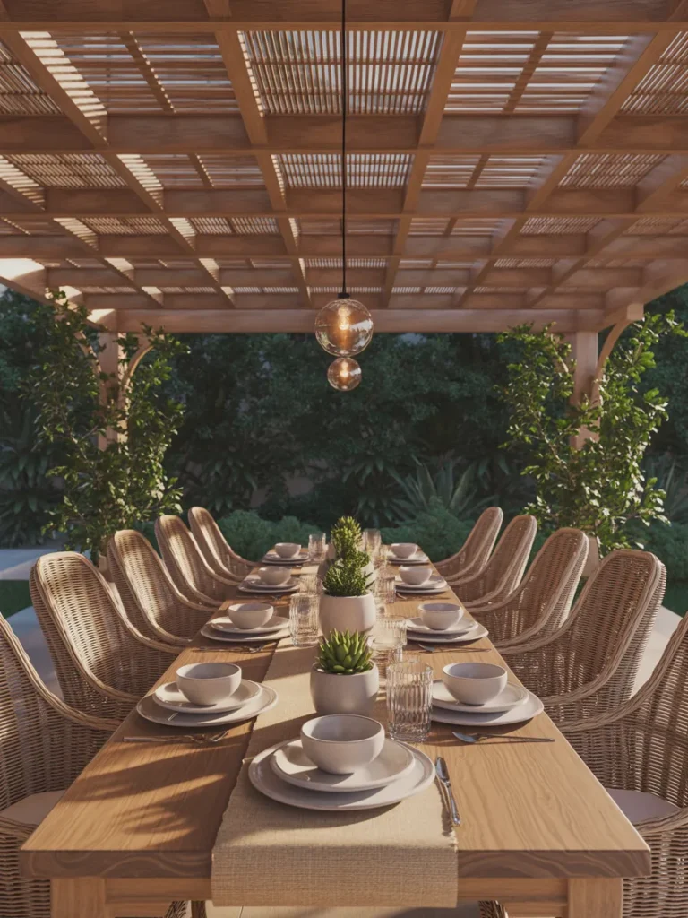 Pergola-Anchored Dining Setup