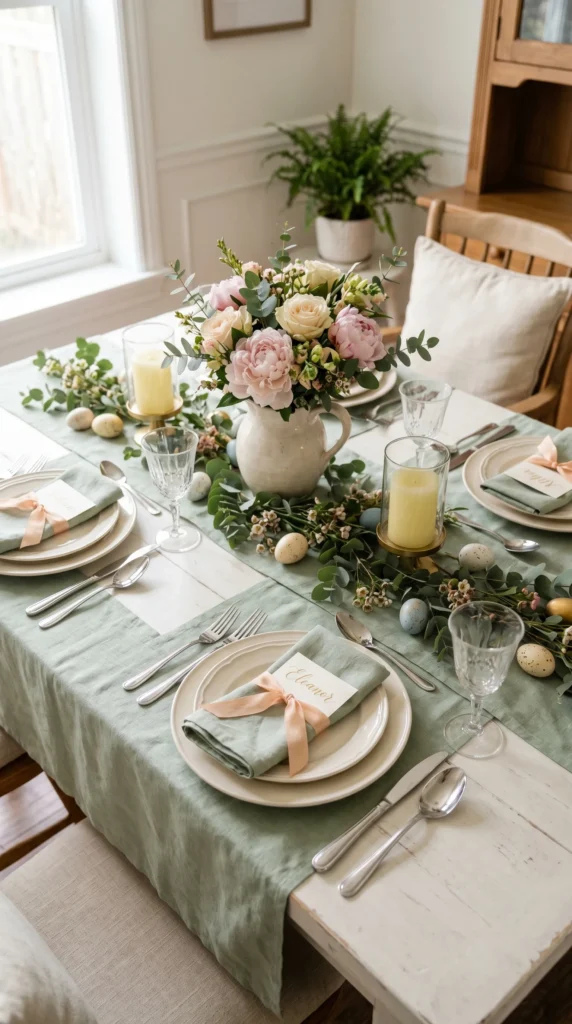 Soft Sage Linen with Blush Peonies