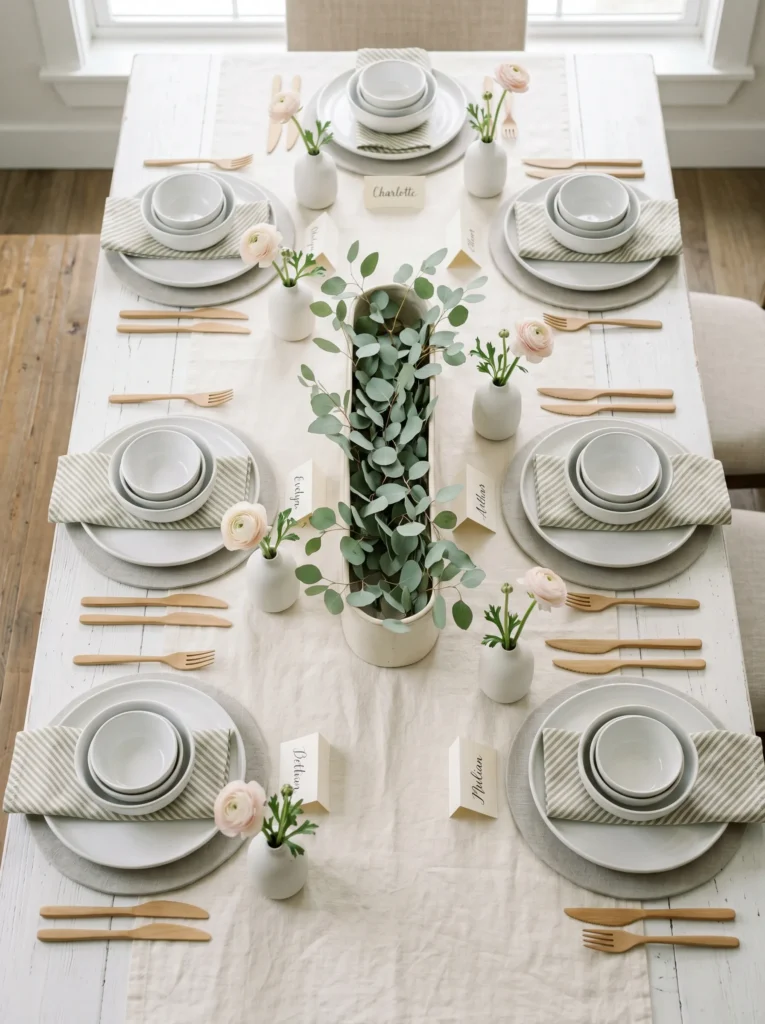 Striped Linen Napkins with Minimalist Plating