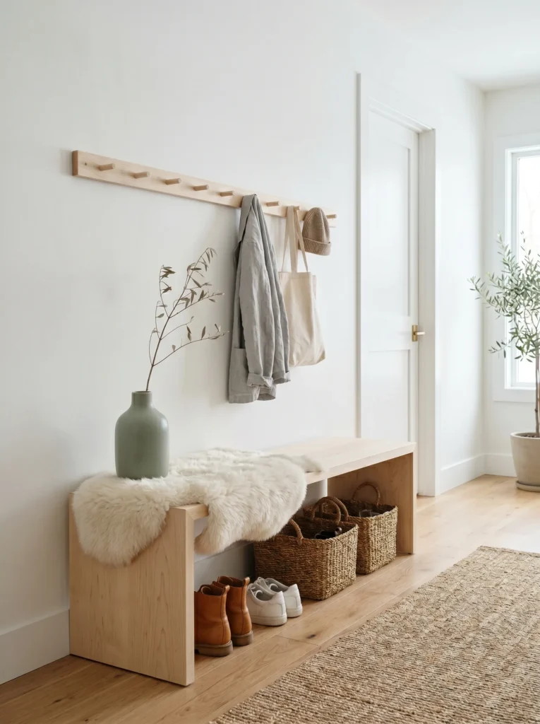 Scandinavian-Inspired Light Wood Bench