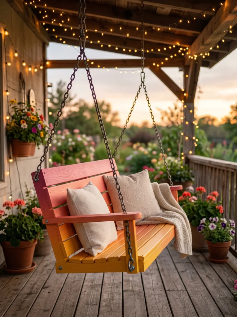 Sunset Ombré Painted Porch Swing