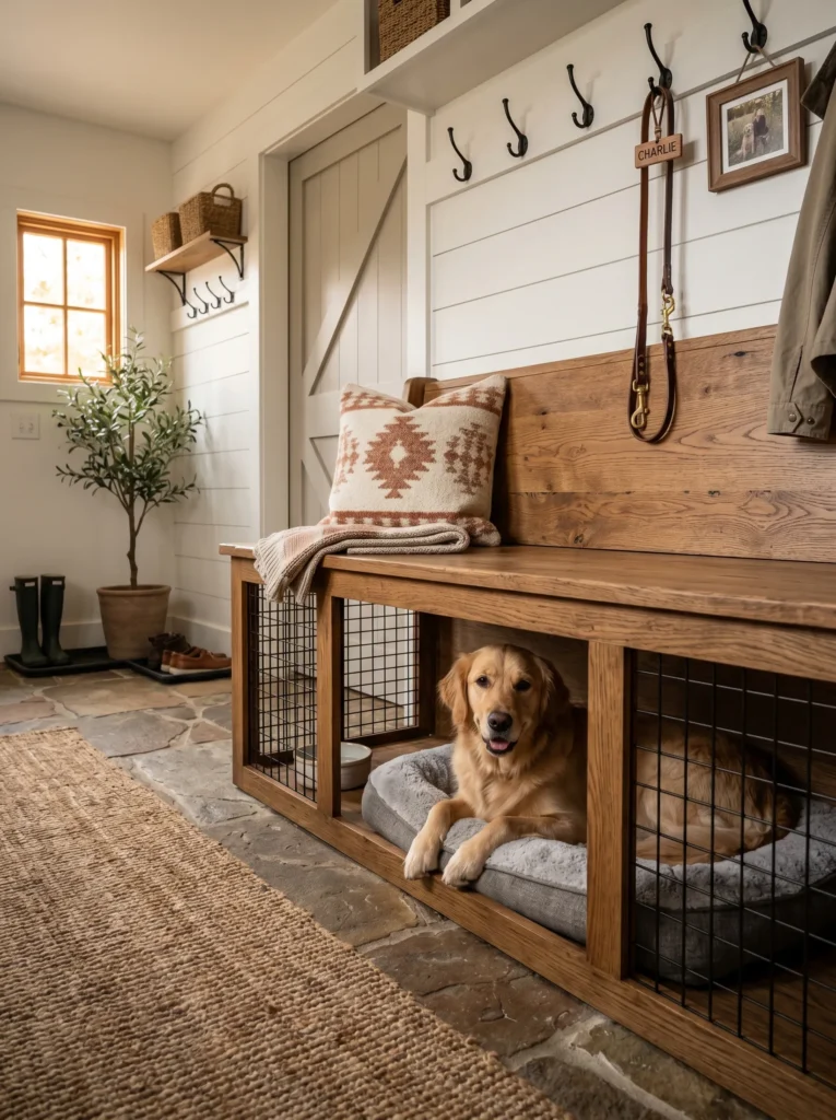 Bench with Integrated Dog Crate