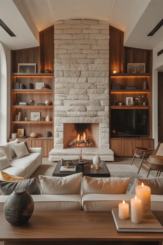 Limestone Fireplace Focus