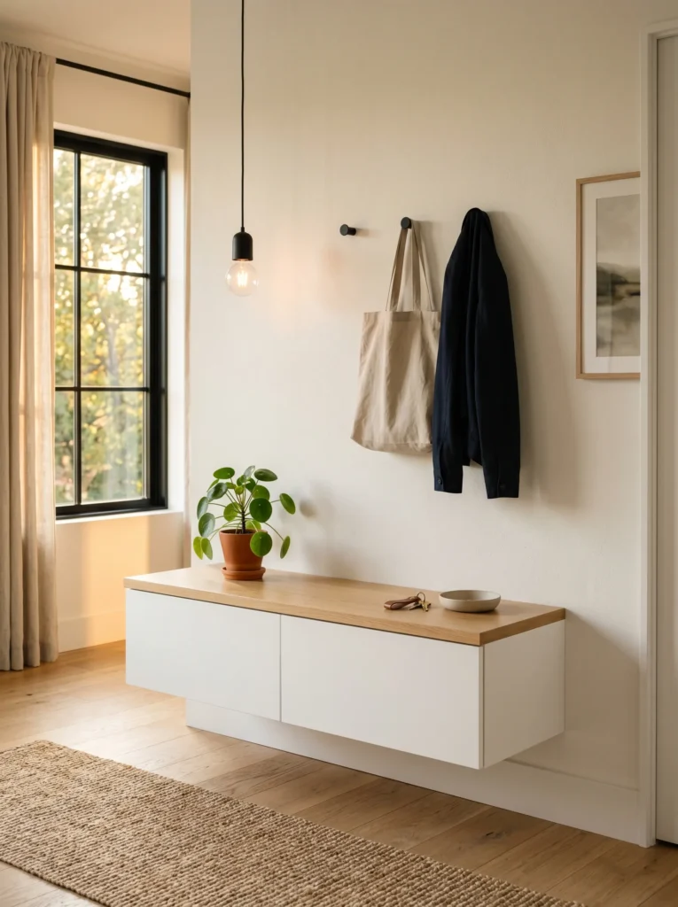 Floating Bench with Hidden Drawers