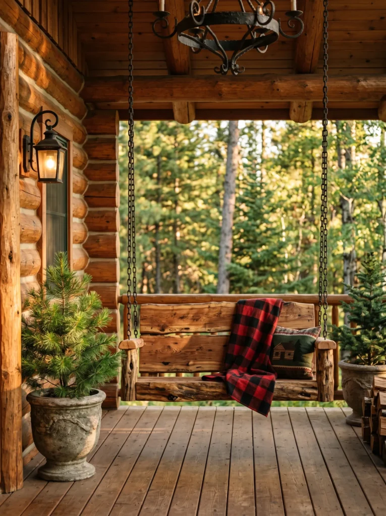Rustic Log Cabin Porch Swing