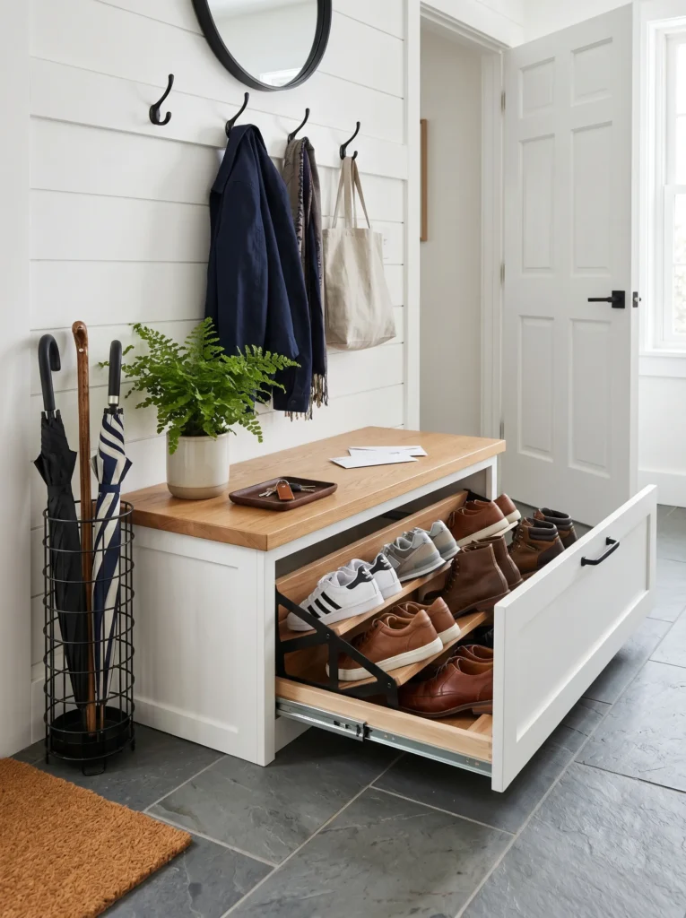 Bench with Pull-Out Shoe Drawers