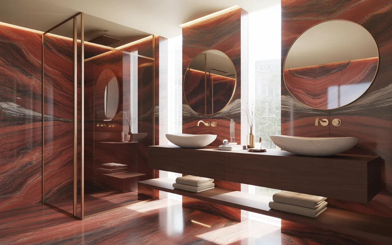 red marble bathroom