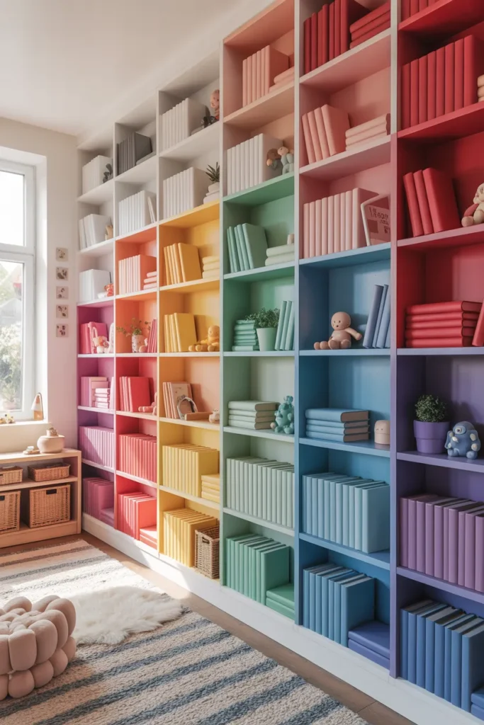 Rainbow Bookshelf Wall