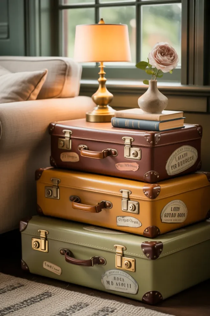 Stacked Vintage Suitcase Side Table