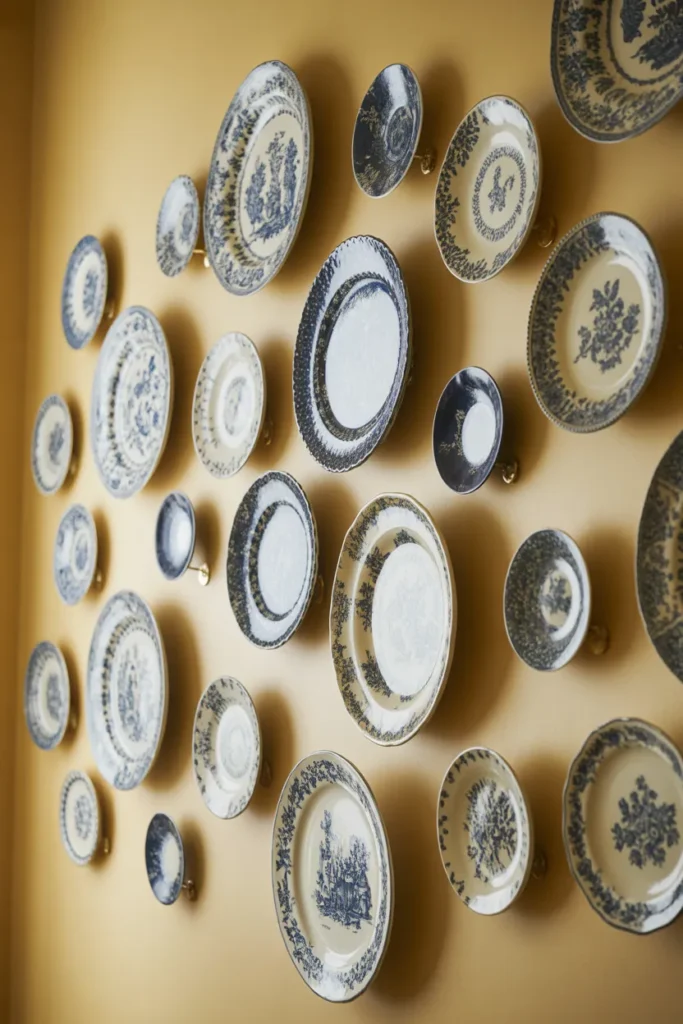 Blue Transferware Plate Wall