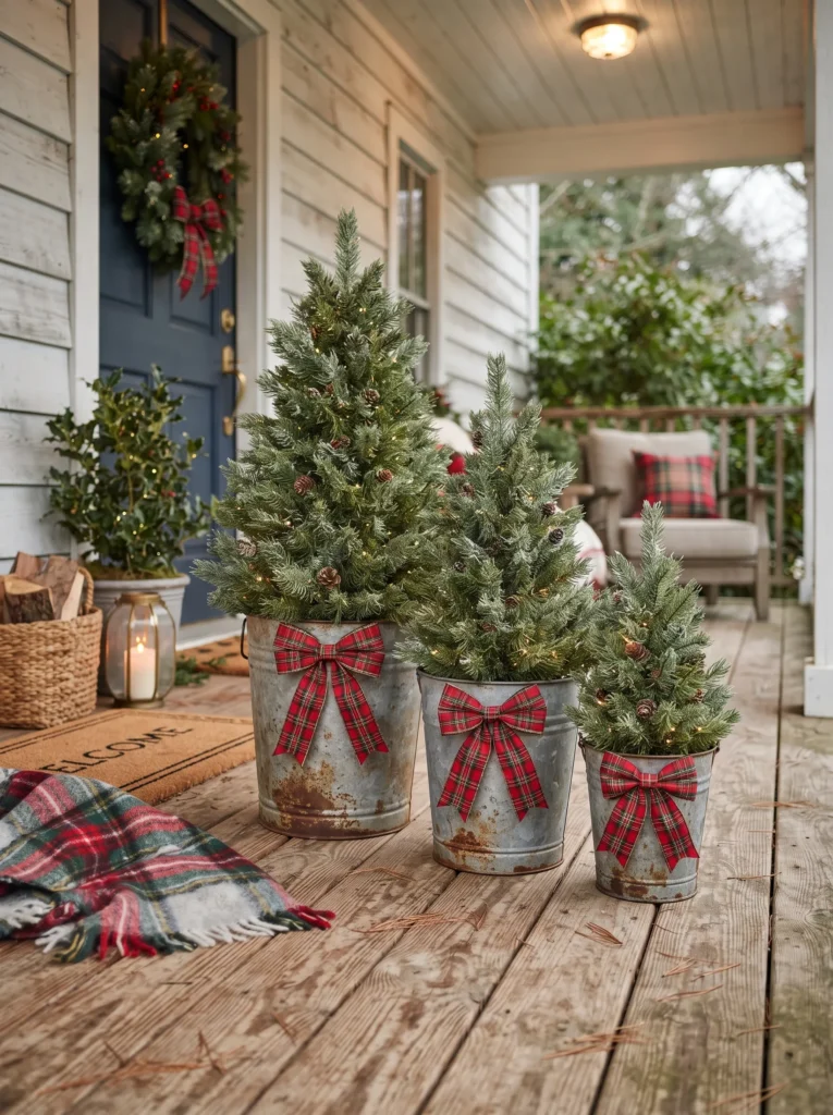 Galvanized Bucket Tree Trio