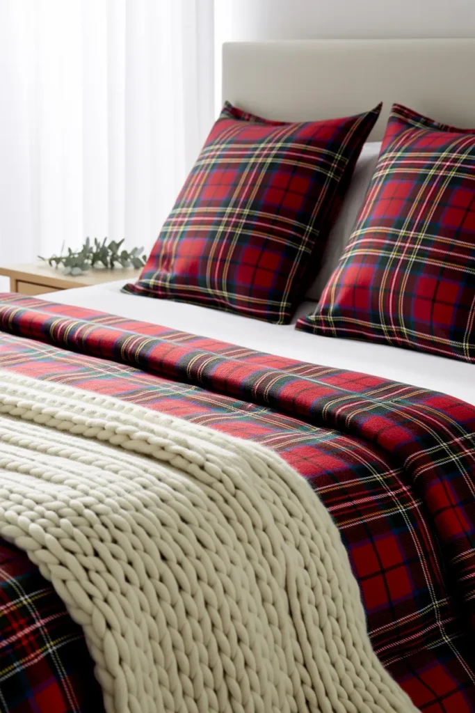 christmas bedroom decor ideas
Cozy Plaid Bedding Layers