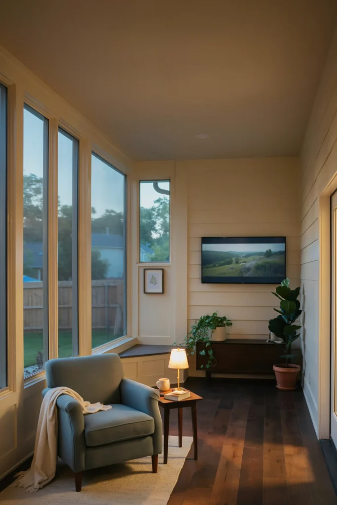 Traditional Attached Porch with TV