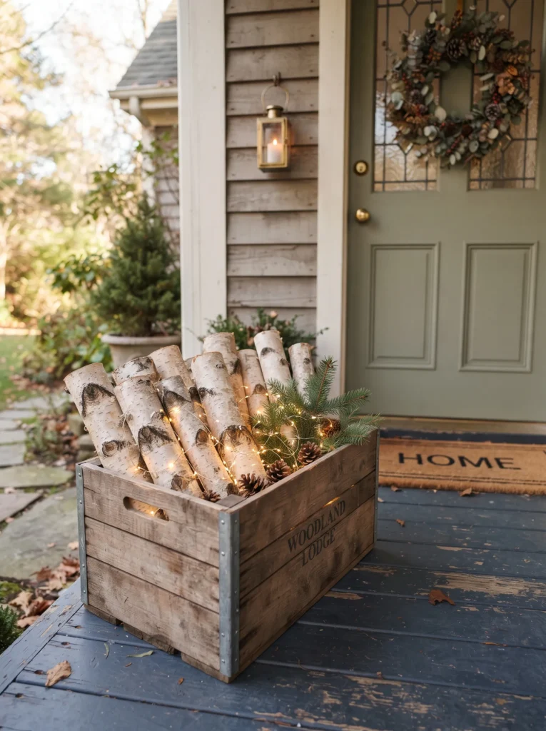 Vintage Crate With Birch Logs