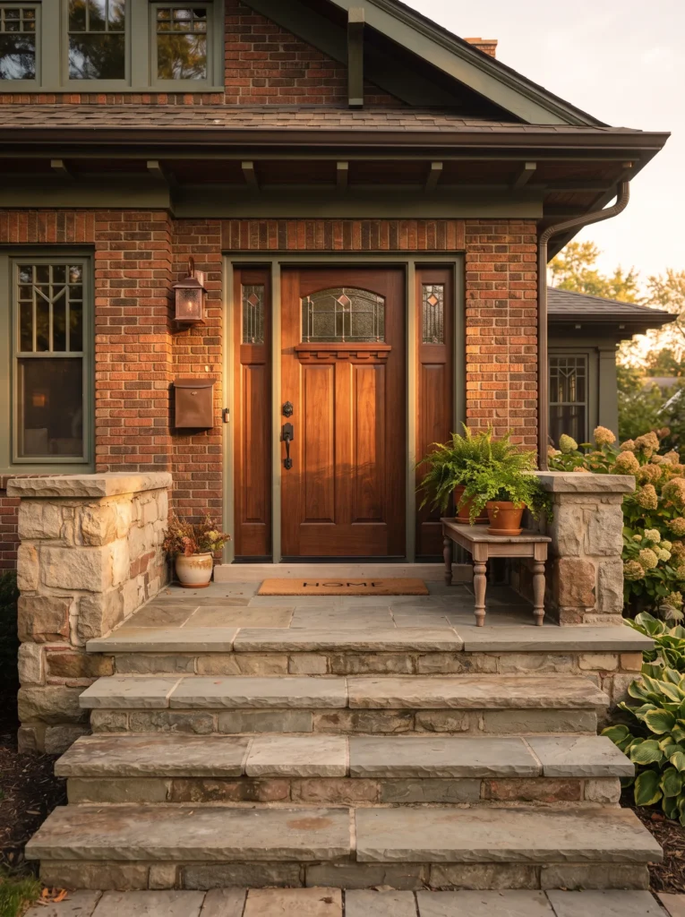 Wood Front Door with Stone Steps