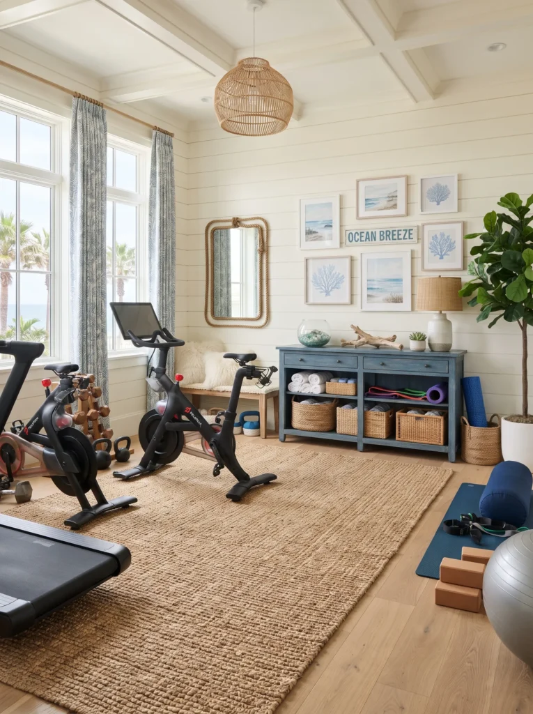 Coastal-Inspired Fitness Room