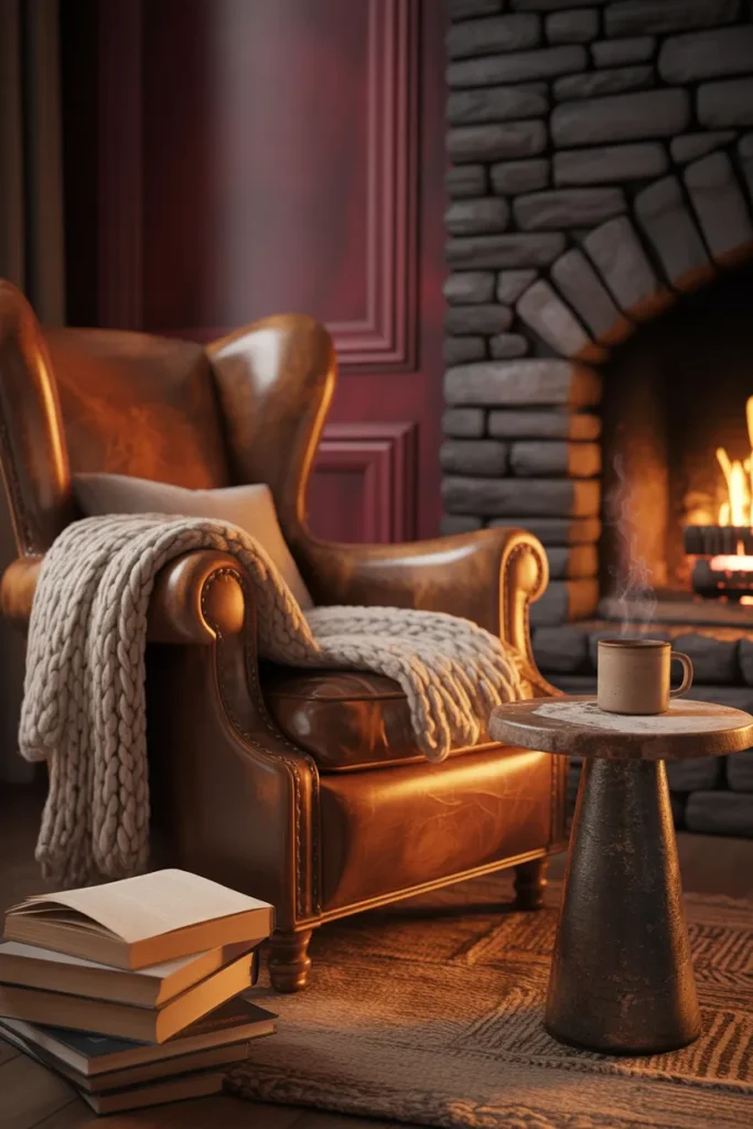 Cozy Fireplace Reading Corner